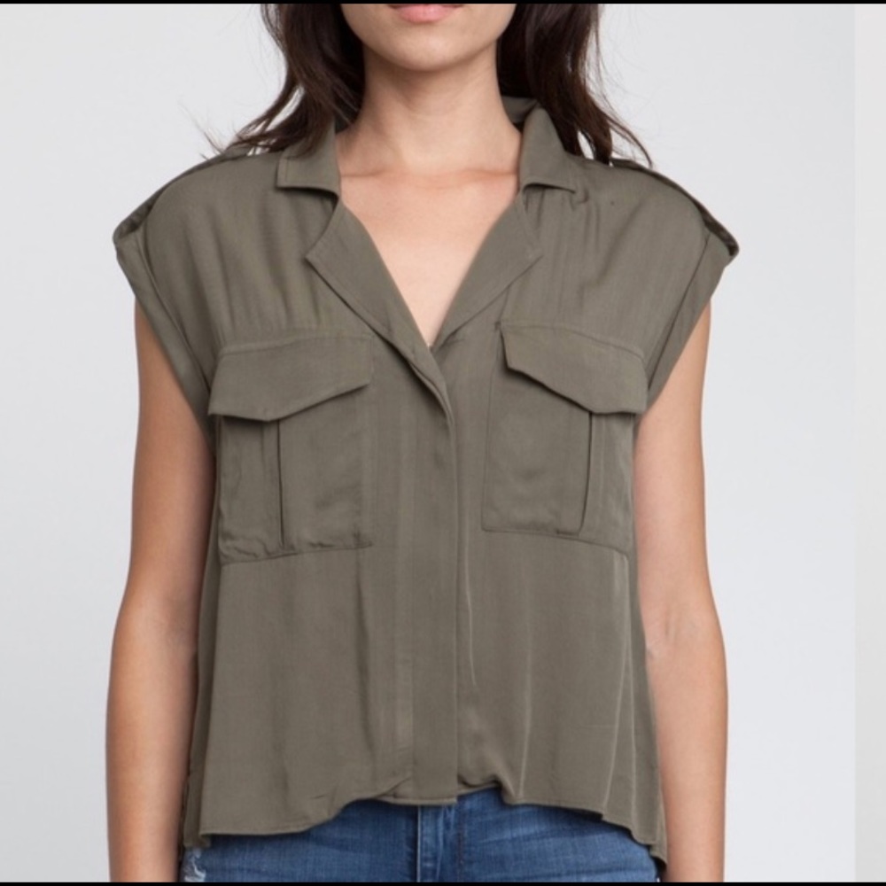 NBW Pistola Tay top in olive with roll sleeves
